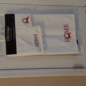 FINE RINGSPUN LUXE COTTON CHRISTMAS BATH TOWEL SET 3 "HOME" NWT DECO HOME Y2k!